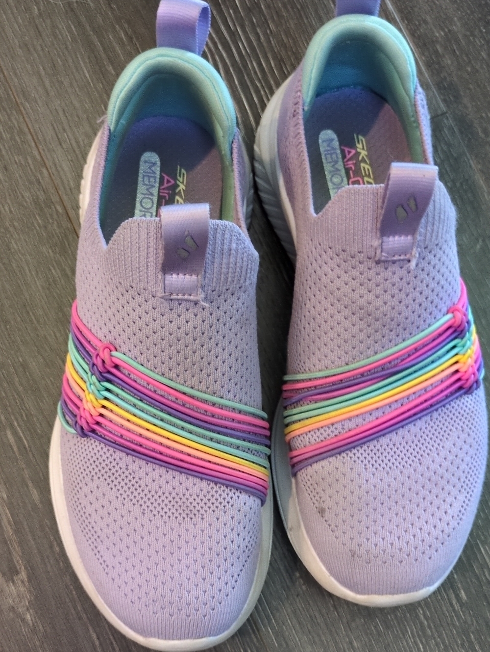 Skechers Kids Lavender Slip-On Sneakers with Rainbow Bands